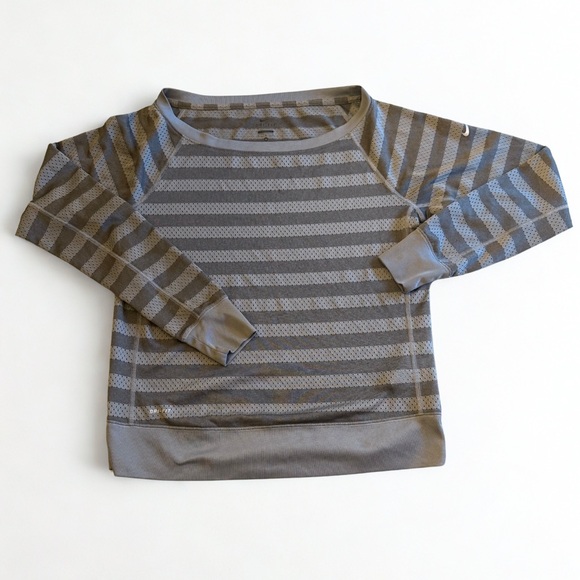 Nike Tops - Nike Dri-Fit Mesh Crewneck Shirt Grey striped Medium Athleisure